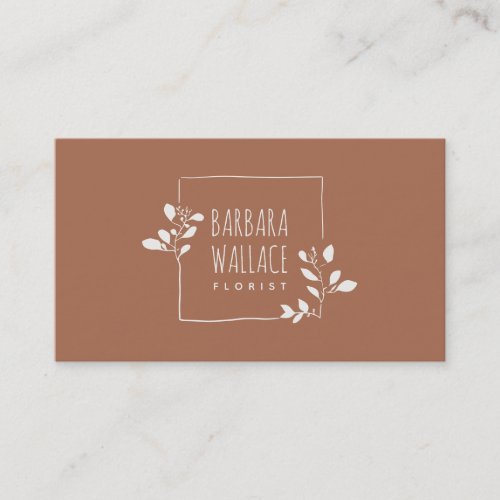 Elegant brown hand drawn floral frame minimalist business card
