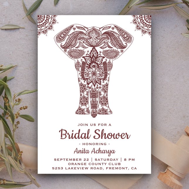 Elegant Brown Henna Elephant Bridal Shower Invite (Creator Uploaded)