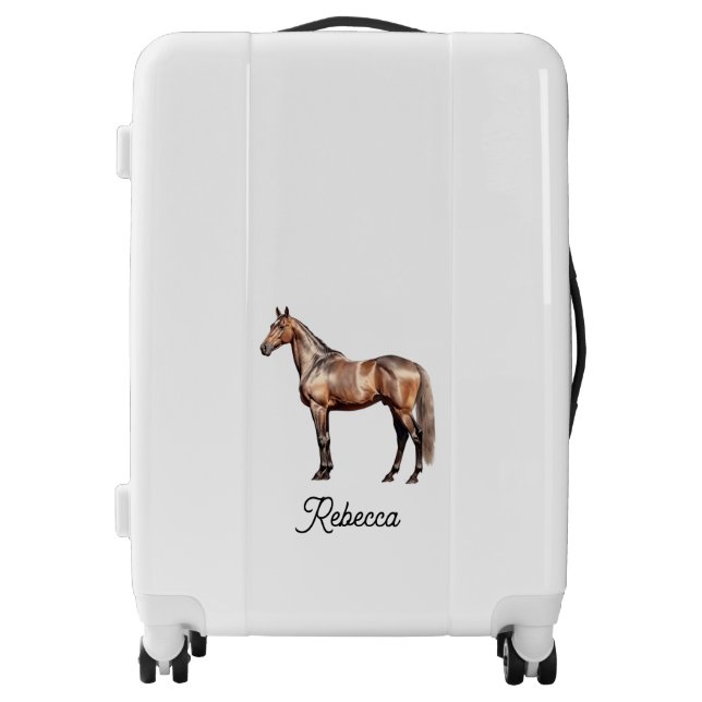 Elegant Brown Horse Equestrian Custom Script Name Luggage (Front)