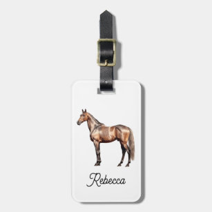 Elegant Brown Horse Equestrian Custom Script Name Luggage Tag