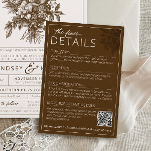 Elegant Brown Ivory Vintage Floral Wedding Details Enclosure Card