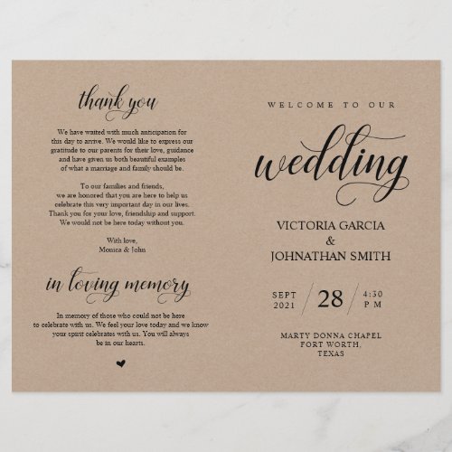 Elegant Brown Kraft Wed Ceremony Foldable Program