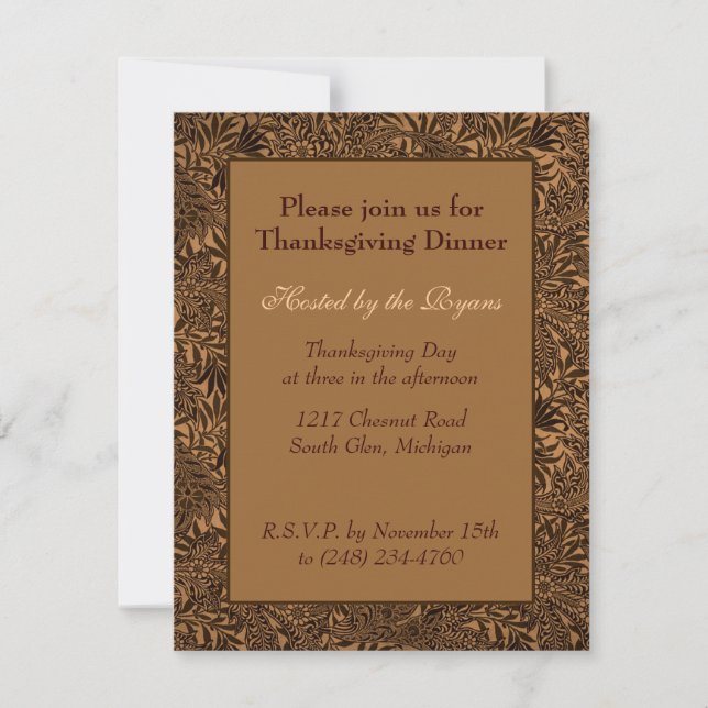 Elegant Brown Leafy Thanksgiving RSVP Card (Front)