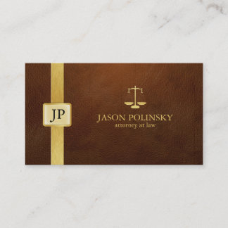 Elegant Brown Leather and Gold Attorney At Law Business Card