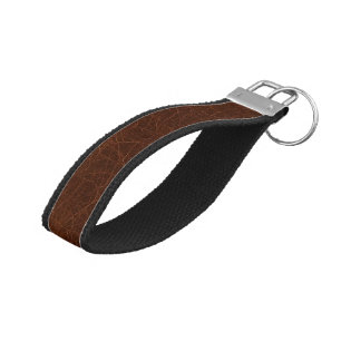 Elegant Brown Leather Finish Texture Wrist Keychain