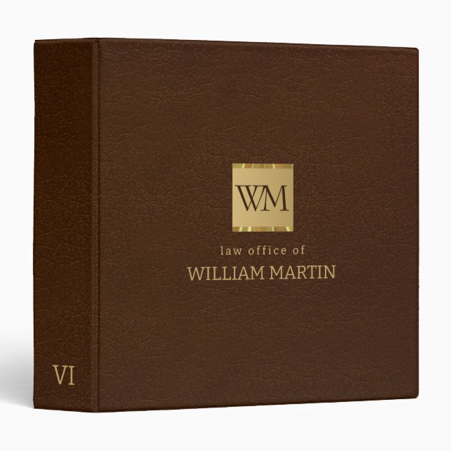 Elegant Brown Leather Law Office Binder (Front/Spine)
