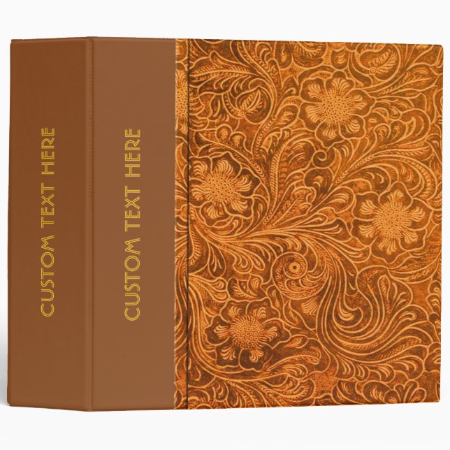 Elegant Brown Leather Look Floral Embossed Pattern Binder (Front/Spine)