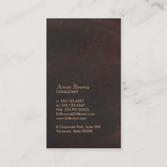 Elegant Brown Leather Look Professional Classic Business Card (Front)