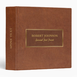 Elegant Brown Leather Print Gold Frame 3 Ring Binder