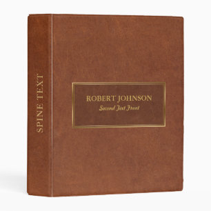 Elegant Brown Leather Print Gold Frame Mini Binder