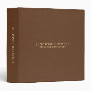 Elegant Brown Leather Texture Gold Typography 3 Ring Binder