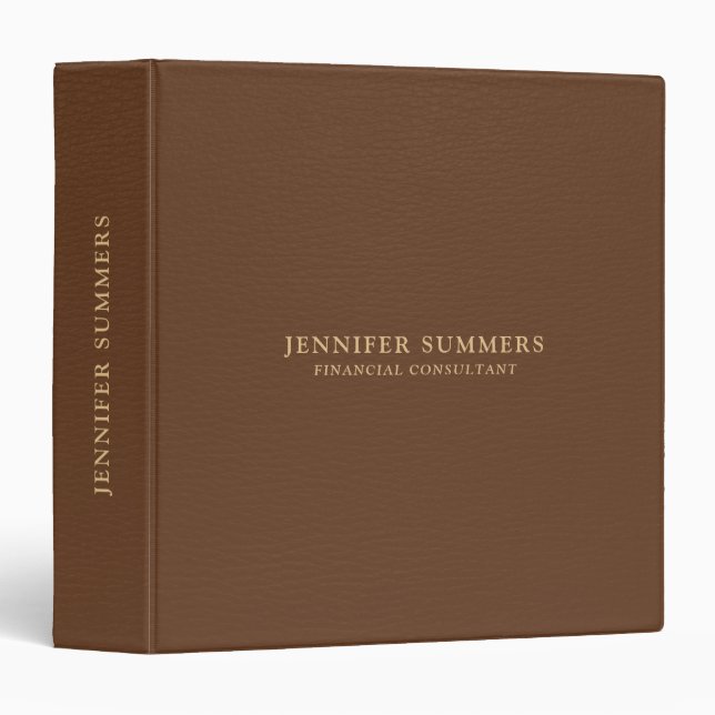 Elegant Brown Leather Texture Gold Typography 3 Ring Binder (Front/Spine)