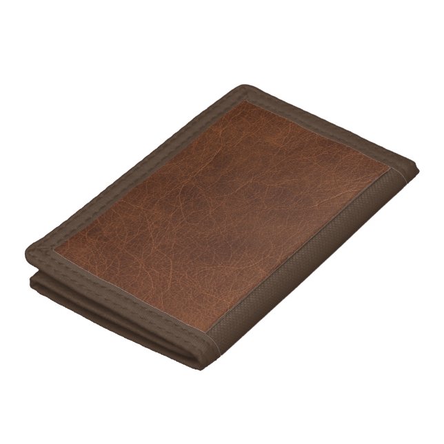 Elegant Brown Leather Texture Trifold Wallet (Top)