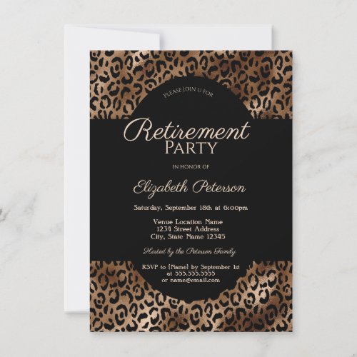 Elegant Brown Leopard Print Retirement Party