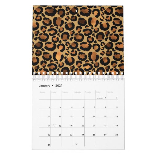 Elegant Brown Leopard Spots Wild Animal Glam Calendar