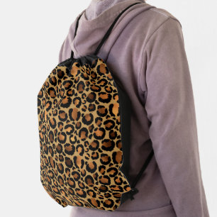 Elegant Brown Leopard Spots Wild Animal Glam Drawstring Bag