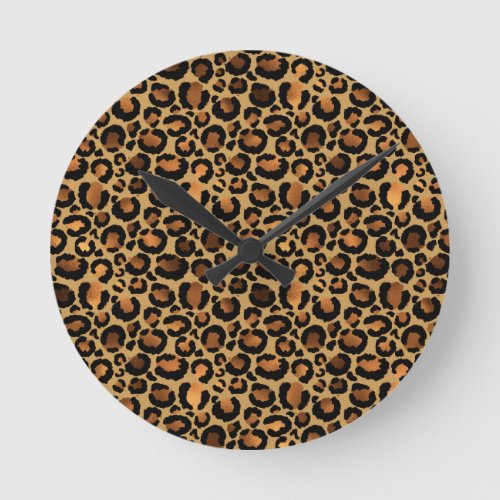 Elegant Brown Leopard Spots Wild Animal Glam Round Clock