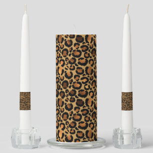 Elegant Brown Leopard Spots Wild Animal Glam Unity Candle Set