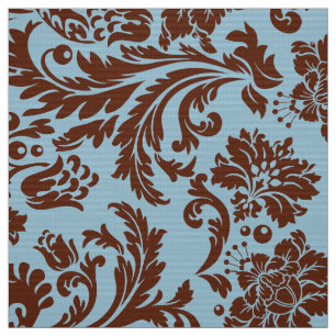 Elegant Brown & Light Blue Floral Damasks Fabric