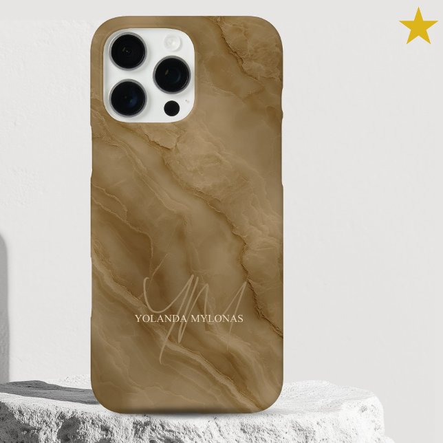 Elegant Brown Marble Custom Name Monogrammed Case-Mate iPhone Case (Creator Uploaded)