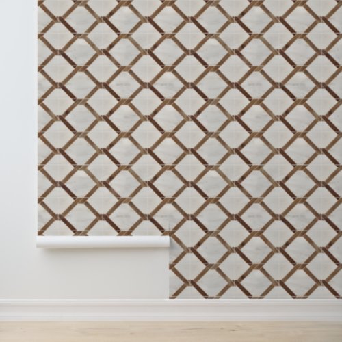 Elegant Brown Marble Geometric Chain Pattern Wallpaper