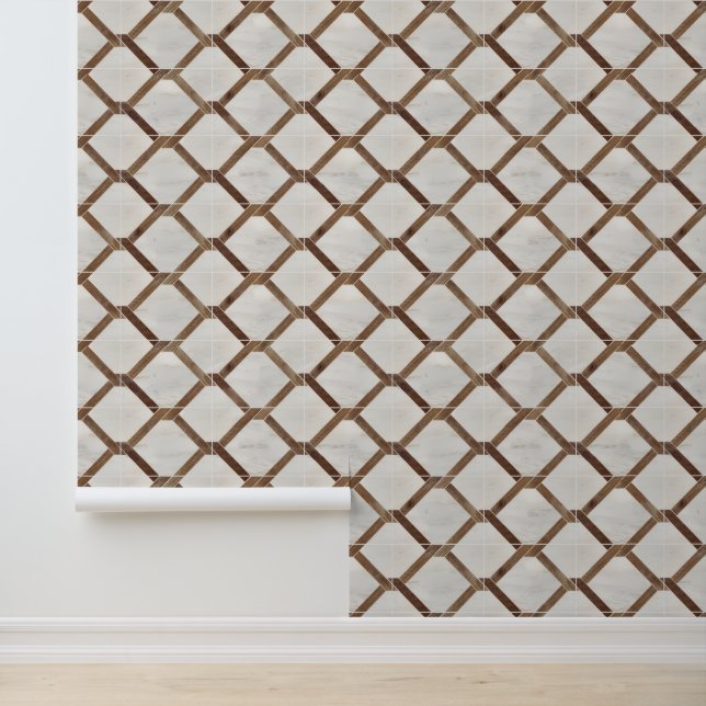 Elegant Brown Marble Geometric Chain Pattern Wallpaper (Application)