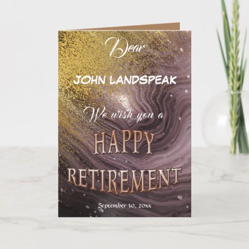 Elegant Brown Marble Gold Glitter Happy Retirement Card