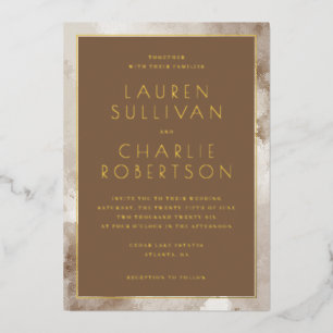 Elegant Brown Marbled Wedding Invitation Foil Invitation