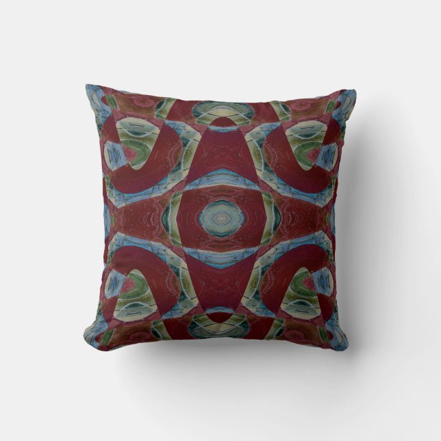 Elegant brown maroon blue abstract throw pillow (Front)