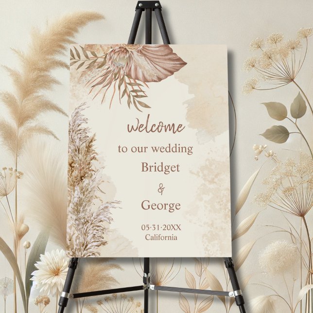Elegant brown minimal Boho Neutral Wedding Welcome Foam Board (Creator Uploaded)