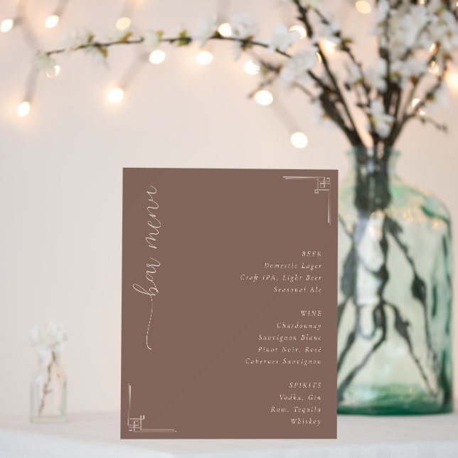 Elegant Brown Minimalist Menu Foam Board (In Situ (Wedding))