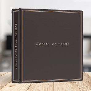 Elegant Brown Minimalist Monogram Name 3 Ring Binder