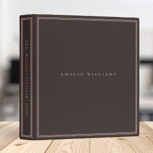 Elegant Brown Minimalist Monogram Name 3 Ring Binder