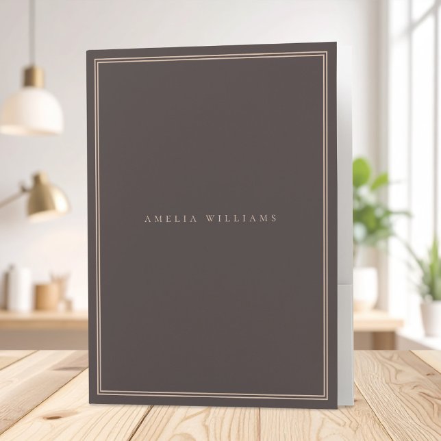 Elegant Brown Minimalist Monogram Name Pocket Folder (Creator Uploaded)