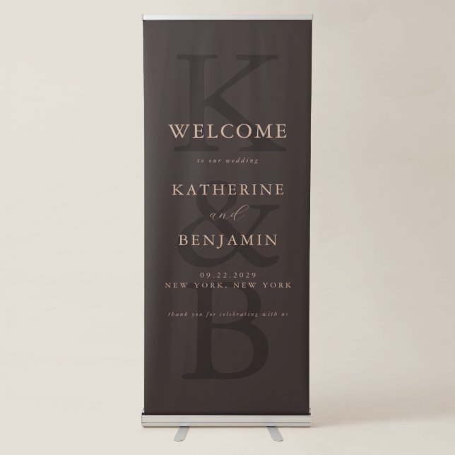 Elegant Brown Modern Wedding Welcome Retractable Banner (Front)