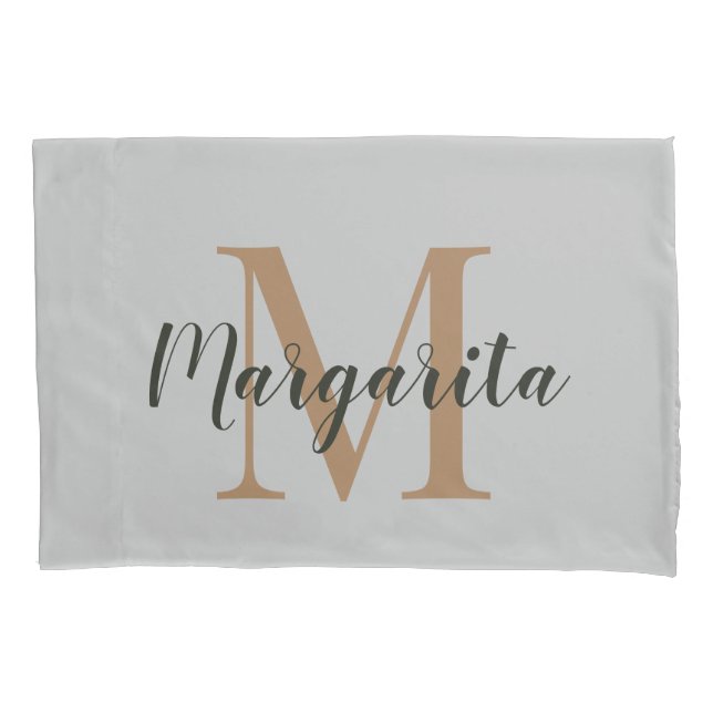 Elegant Brown Monogram Black Script  Pillow Case (Front)