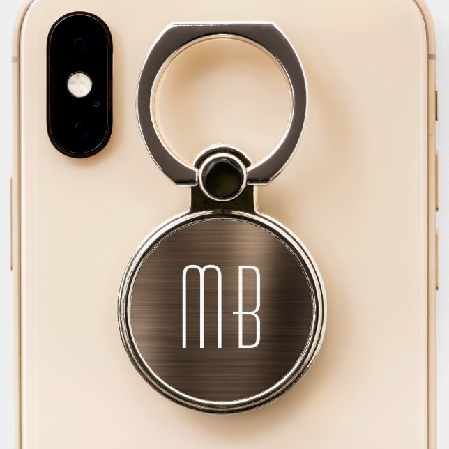 Elegant Brown Monogram Phone Ring Stand (Close Up)