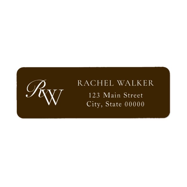Elegant Brown Monogram Return Address Label (Front)