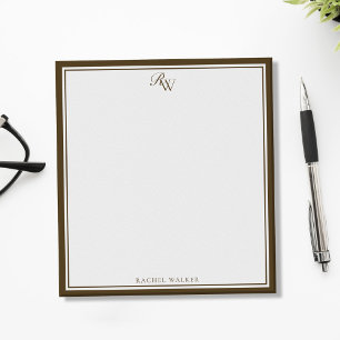 Elegant Brown Monogram Two Border Notepad