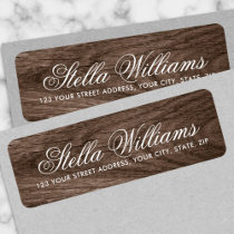 Elegant brown oak wood grain calligraphy script label