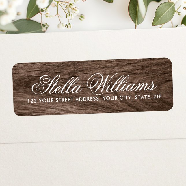 Elegant brown oak wood grain calligraphy script label (Elegant brown oak wood grain calligraphy script label)