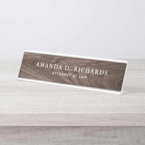 Elegant brown oak wood grain look desk name plate | Zazzle