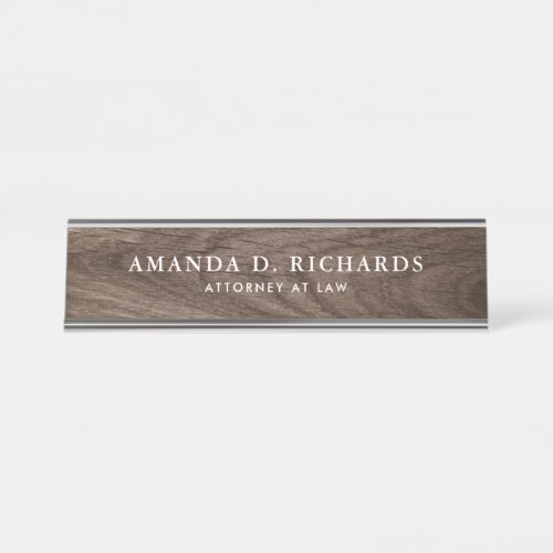 Elegant brown oak wood grain look desk name plate