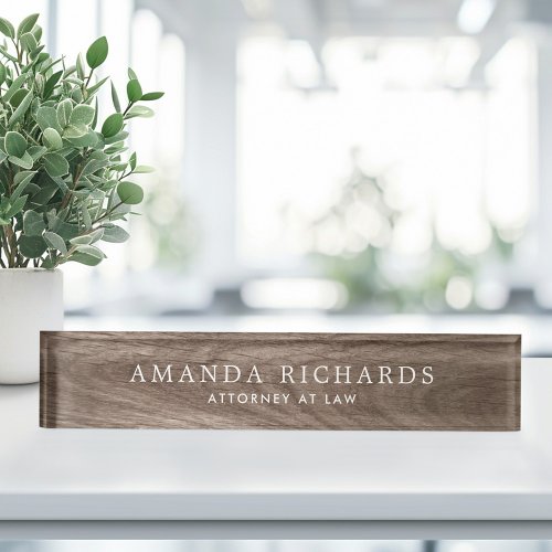 Elegant brown oak wood grain look desk name plate