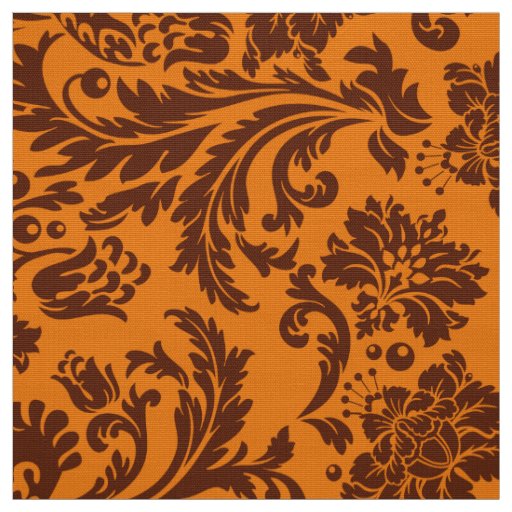 Elegant Brown & Orange Floral Damasks Fabric