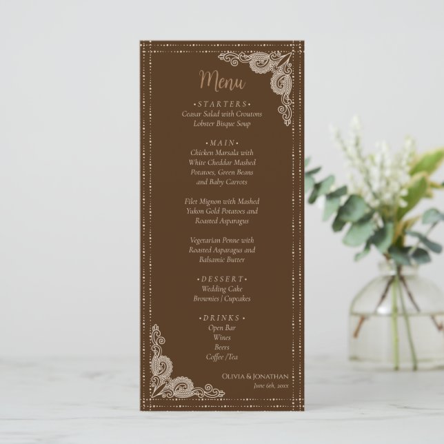 Elegant Brown ornate Wedding  Menu (Standing Front)
