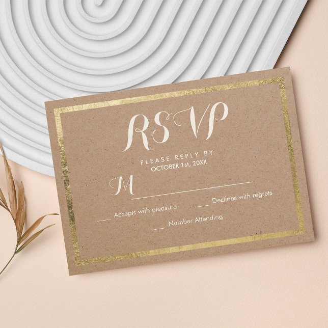 Elegant brown paper faux gold modern RSVP Card (Elegant brown paper faux gold modern RSVP Card )