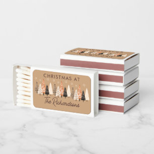 Elegant Brown Personalized Christmas Party Favors Matchboxes
