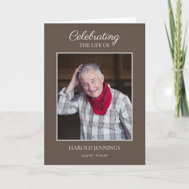 Elegant Brown Photo Funeral Memorial Program (Front)