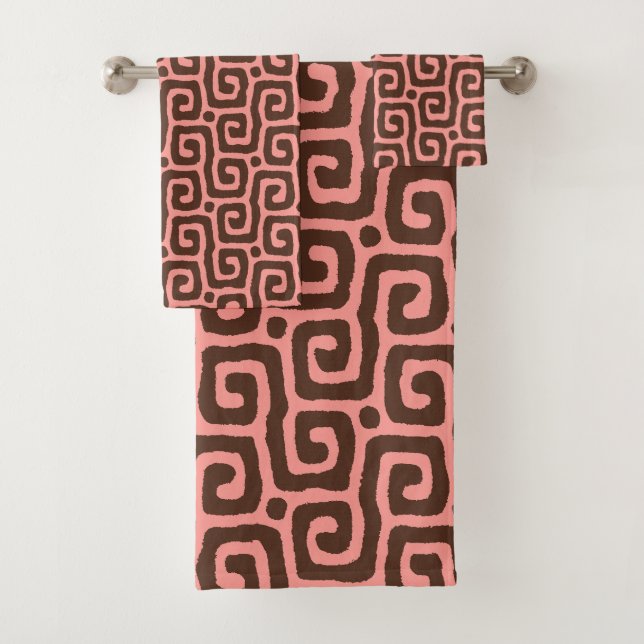 Elegant Brown &Pink Abstract Pattern  Bath Towel Set (Insitu)